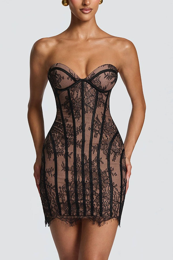 Strapless Lace Corset Mini Cocktail Dress