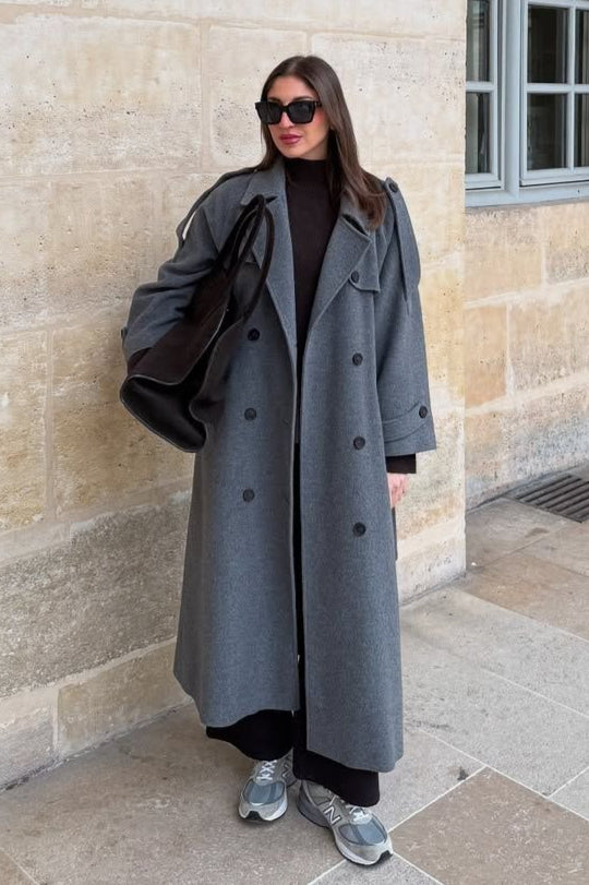 Solid Color Long Sleeve Trench Overcoat Main image