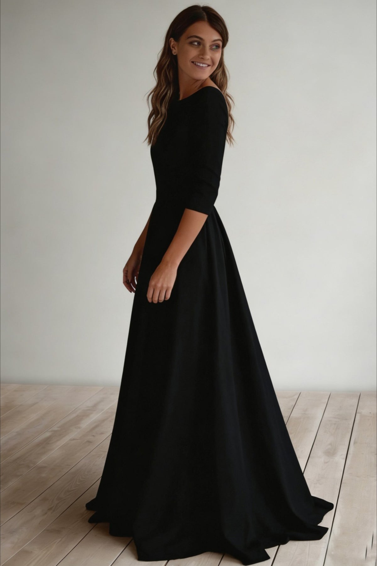 Three Quarter Sleeve Pocket Formal Dress