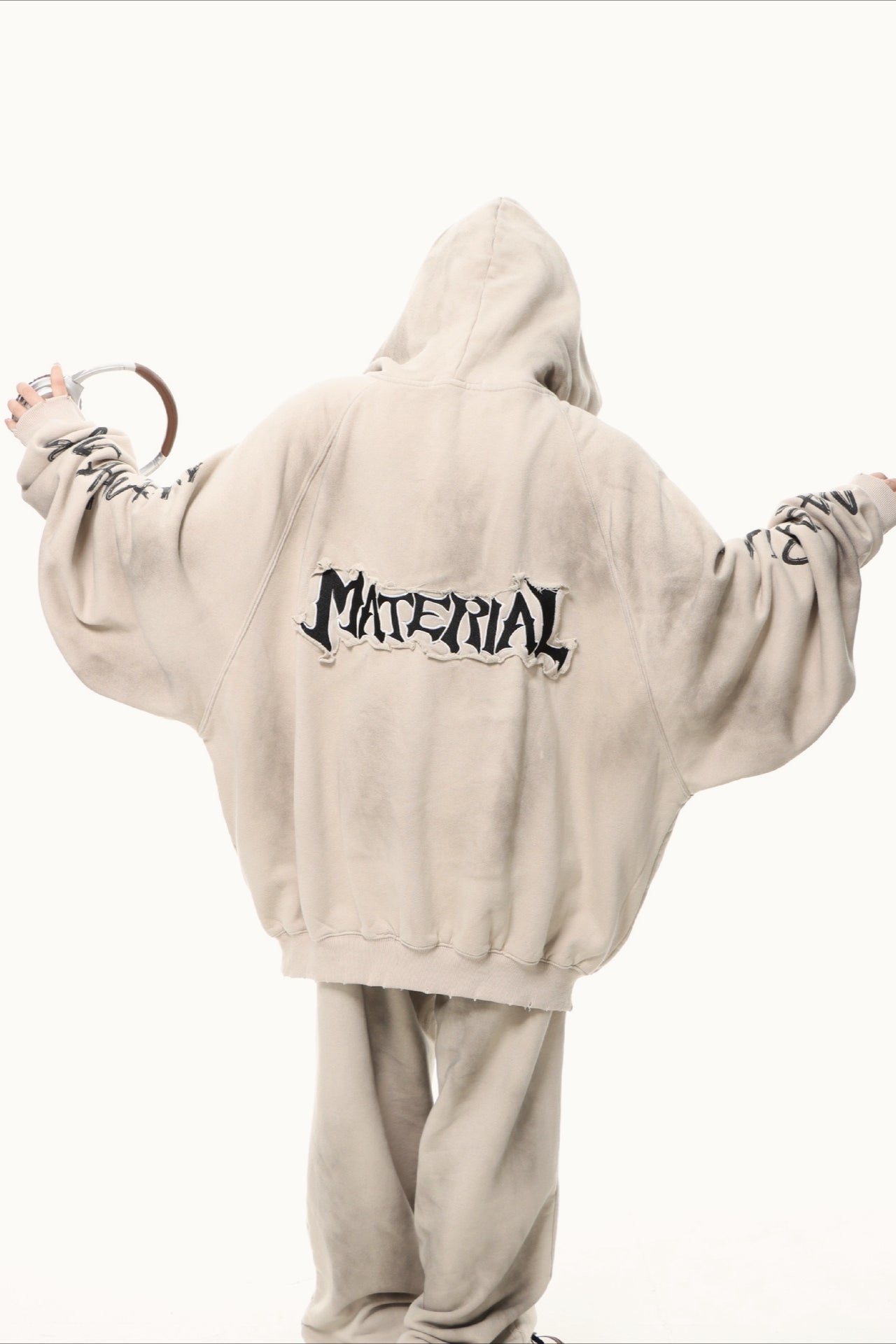 Distressed Washed Appliqué Letter Hoodie