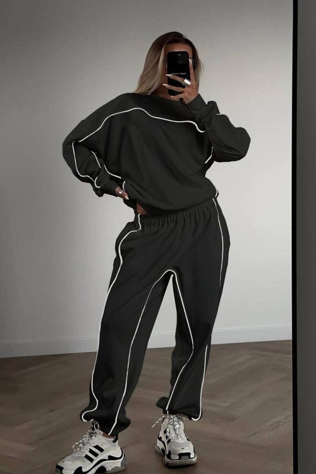 Graphic Line Sweatshirt Two Piece Set