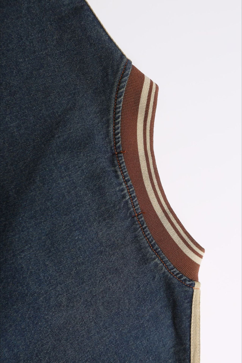 Washed Denim Embroidered V Neck Varsity Sweatshirt