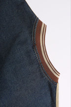 Washed Denim Embroidered V Neck Varsity Sweatshirt