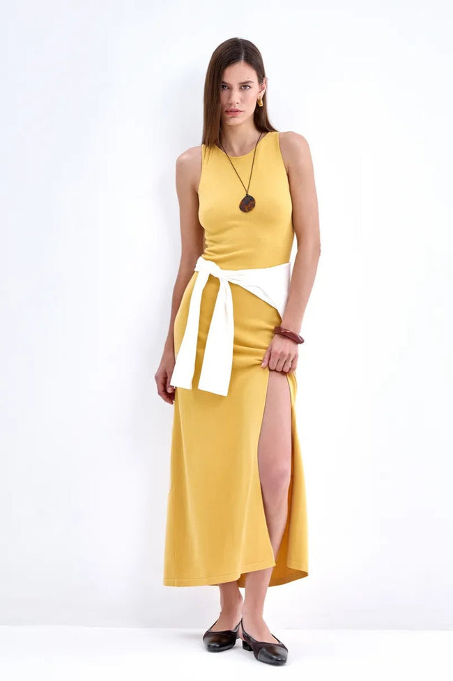 Elegant Knit Sleeveless Sweater Dress S / Yellow Main image