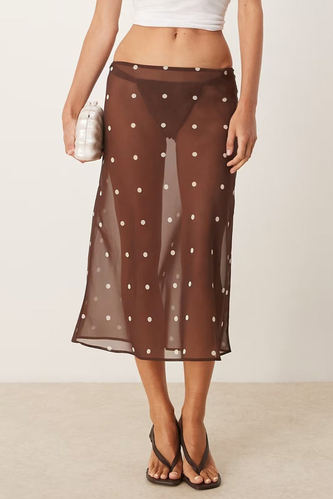 Sheer lka Dot High Waist A Line Midi Skirt Main image