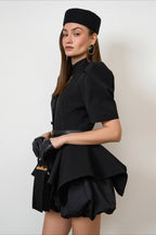 Keyhole Puff Sleeve Asymmetric Peplum Blouse