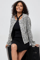 Sequin Crew Neck Long Sleeve Jacket