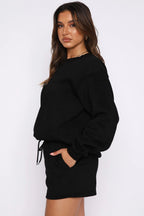 Solid Crew Neck Sweatshirt Shorts Set