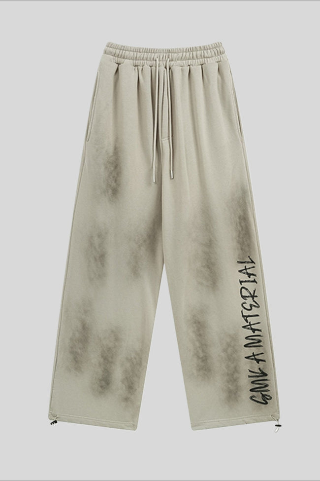 Washed Typography Wide Leg Fleece Sweatpants Main image