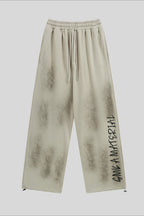 Washed Typography Wide Leg Fleece Sweatpants