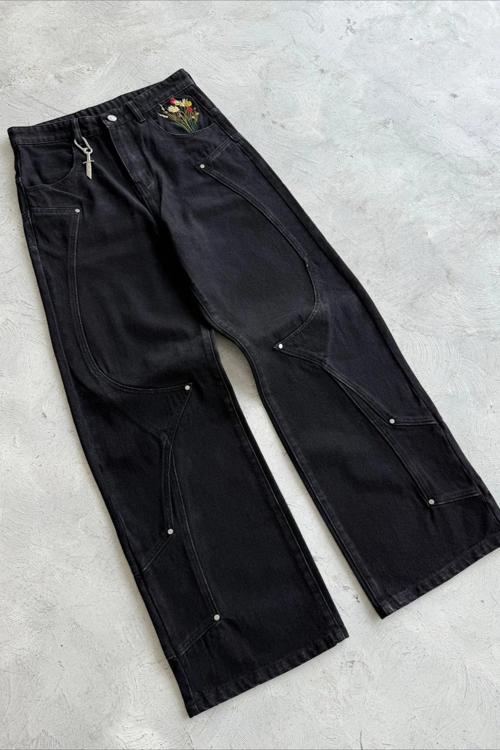 Knight Floral Embroidered Wide Leg Jeans