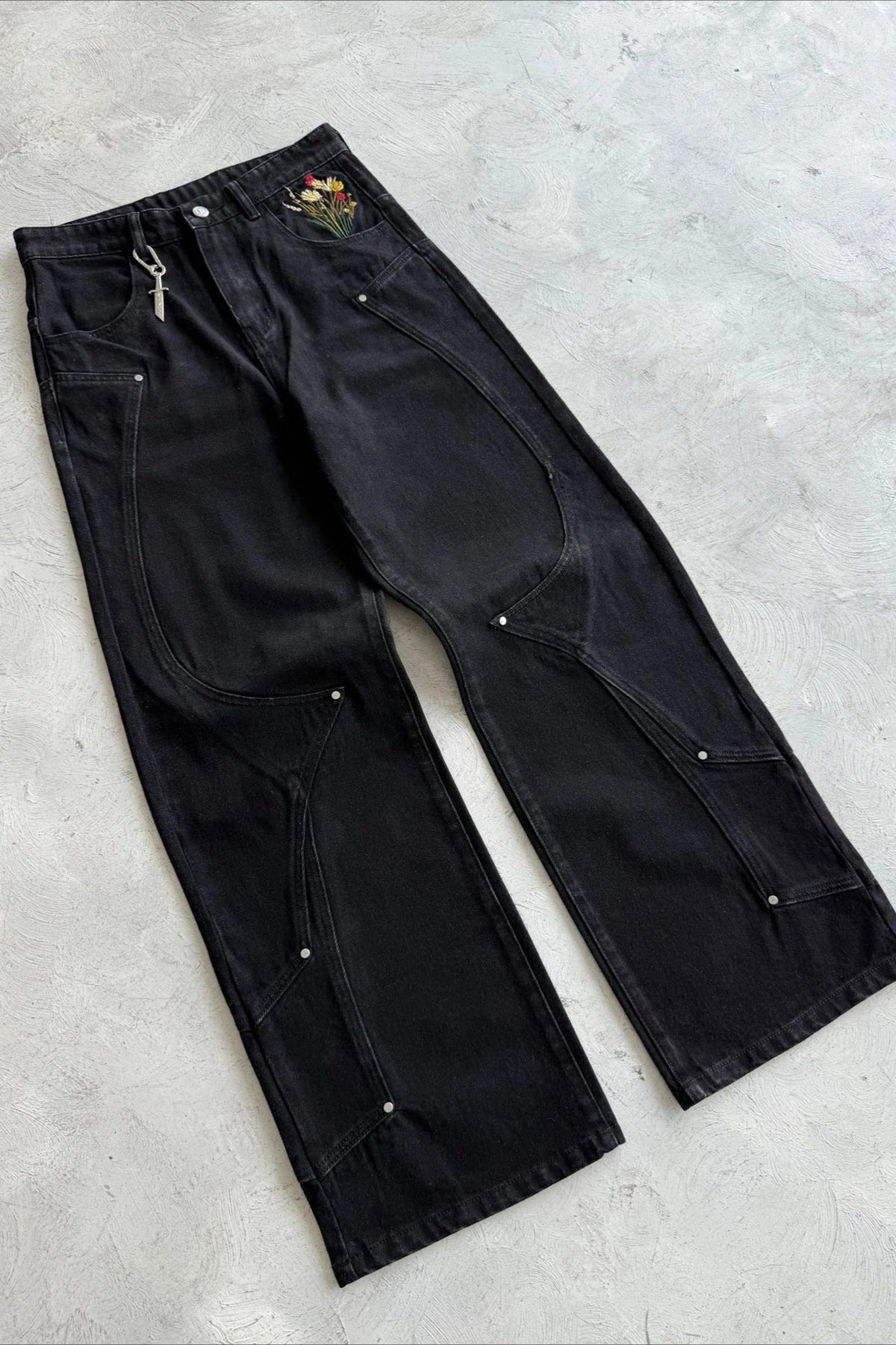 Knight Floral Embroidered Wide Leg Jeans