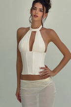 Leopard Print Hollow Out Backless Tie Halter Top