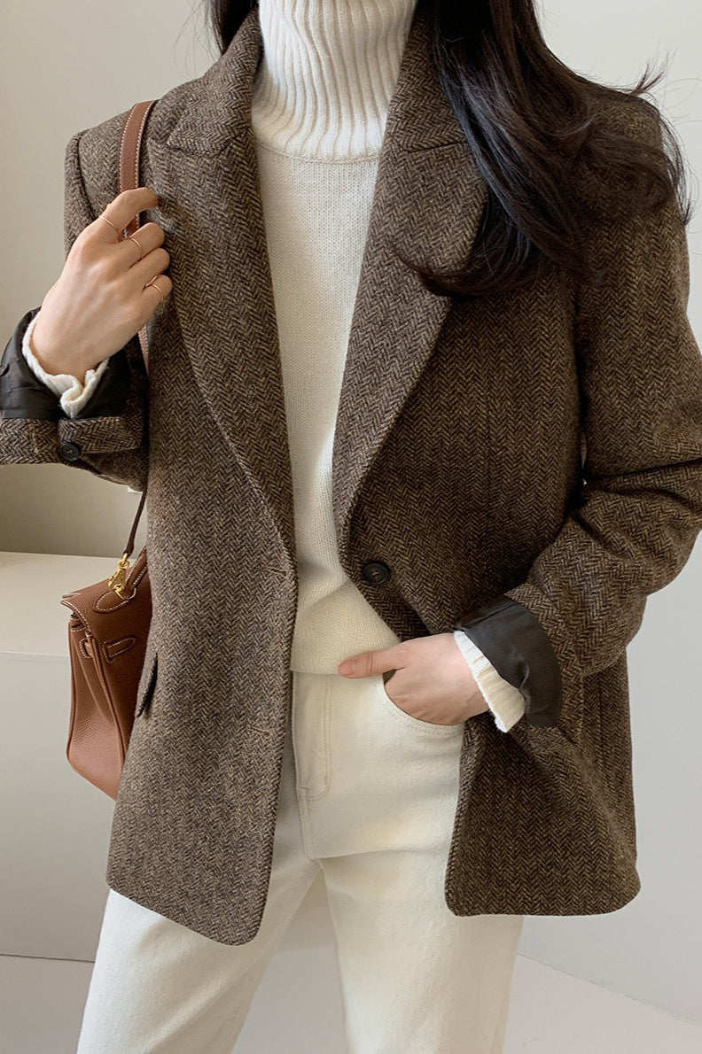 Wool Blend Solid Color Blazer