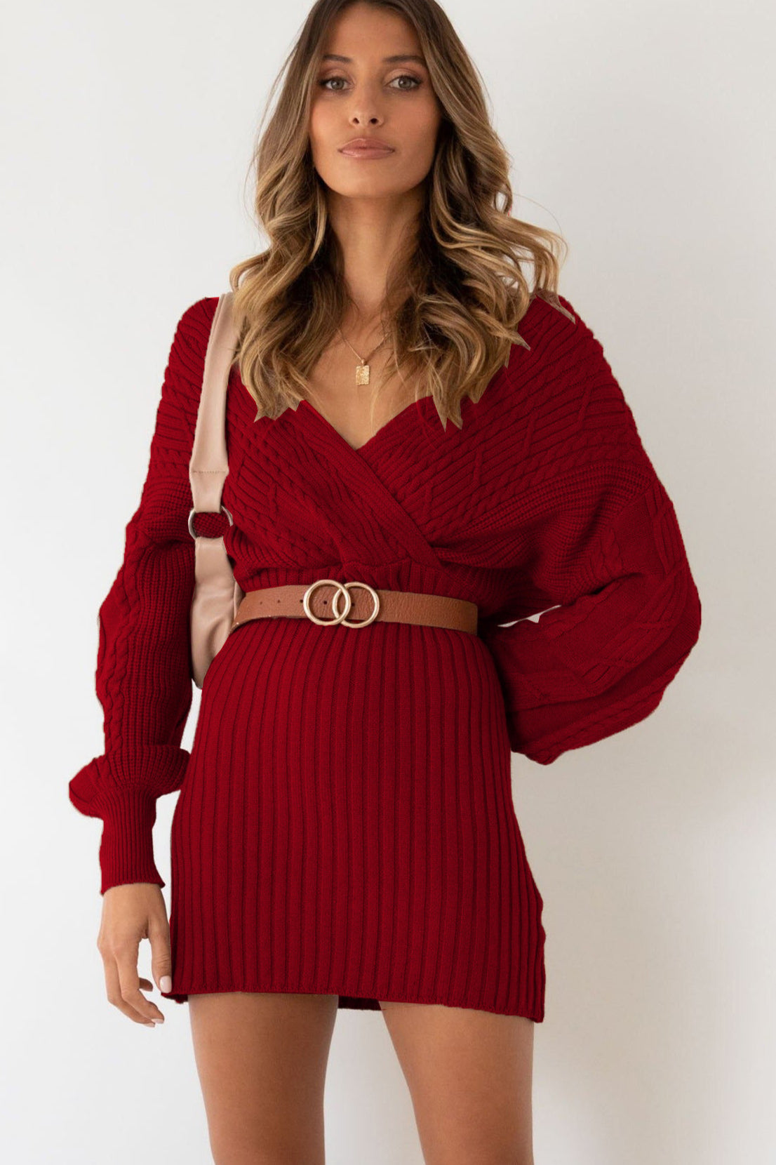 Cable Knit V Neck Bodycon Midi Dress Main image
