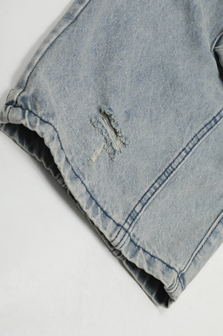 Washed Buckle Cargo Wide Leg Jeans