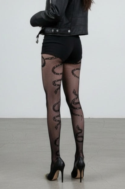 Black Snake Pattern Fishnet Tights