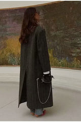 Knit Stripe Wool Blend Casual Overcoat