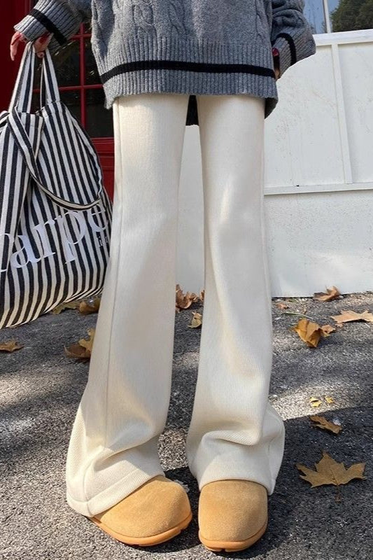 Solid White Plush Flared Knit Pants Secondary image