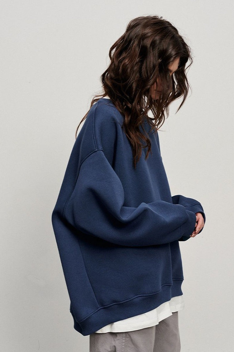 Solid Oversized Crew Neck Sweatshirt