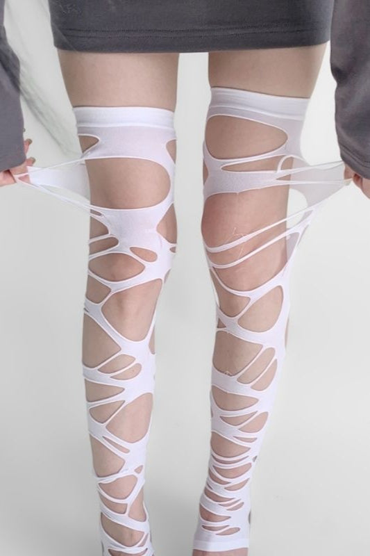 Y2K Gothic Distressed Cutout Thigh-High Stockings