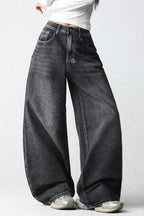 Wing Embroidered Baggy Wide Leg Jeans