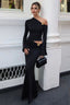 One Shoulder Metal Detail Flared Sleeve Top High Waist Skirt Set