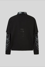 Barbed Wire Graphic Layered Polo Collar Tee