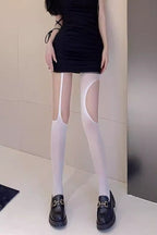 Asymmetric Hollow Out Sheer Tights