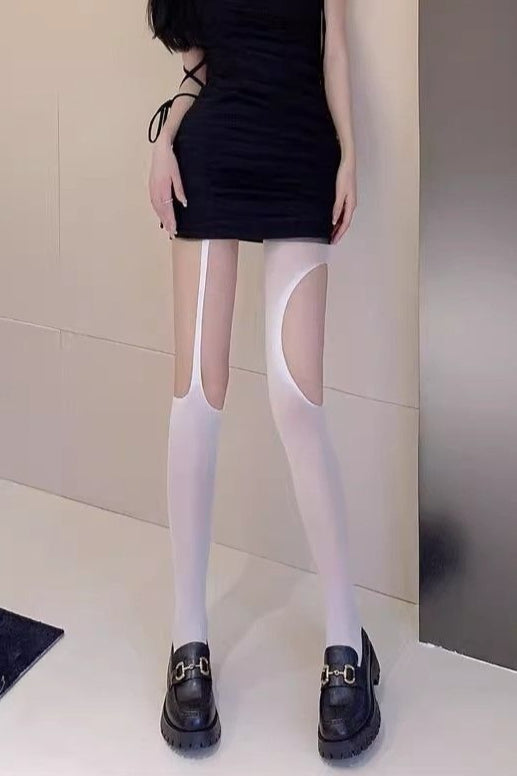 Asymmetric Hollow Out Sheer Tights
