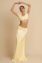 Ruched Panel Strapless Top High Waist Skirt Set