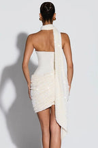 Sequin Draped Scarf Strapless Cocktail Dress