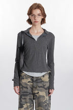 Mock Two-Piece Half-Zip Knit Top