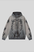 Skeleton Graphic Washed Pullover Hoodie