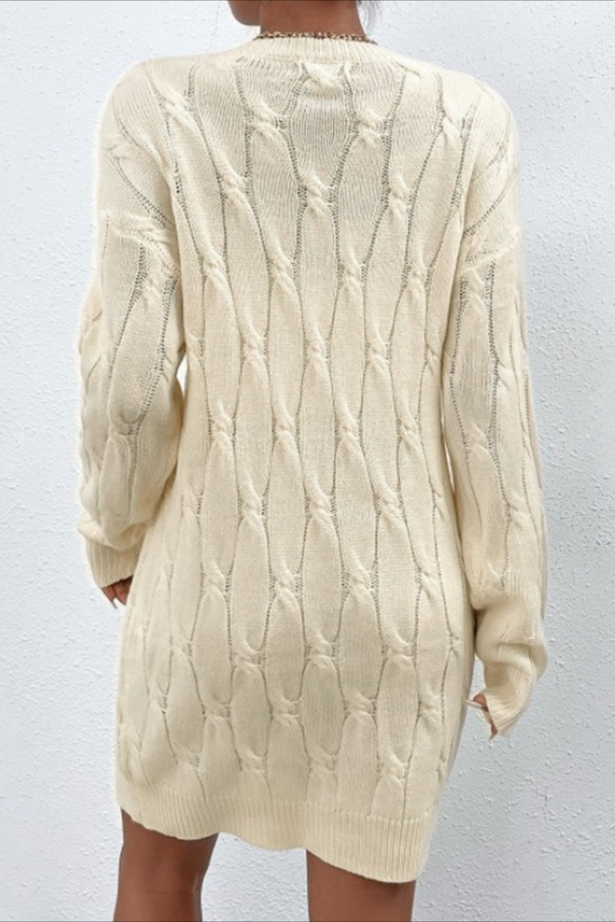 Solid Color Long Sleeve Cable Knit Sweater Dress Secondary image