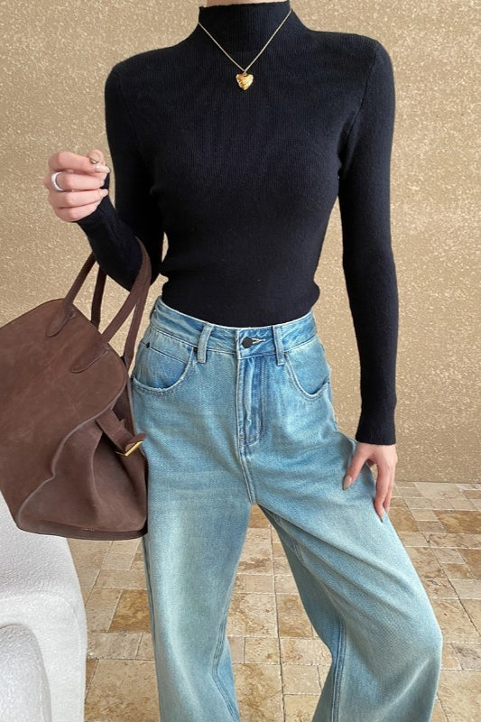 Stacked Neck Slim Fit Essential Knit Top Main image