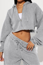 Cropped Zip Sweatshirt Two Piece Set