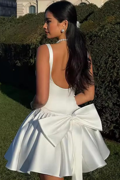 Bow Spaghetti Strap Party Cocktail Dress S / White Main image