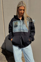 Retro Graphic Loose Fit Zip Hoodie