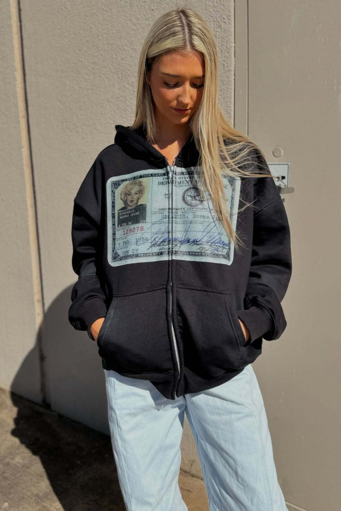 Retro Graphic Loose Fit Zip Hoodie