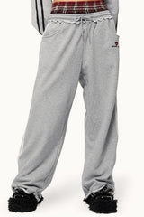 Vintage Stripe Embroidery Relaxed Double Waist Pants