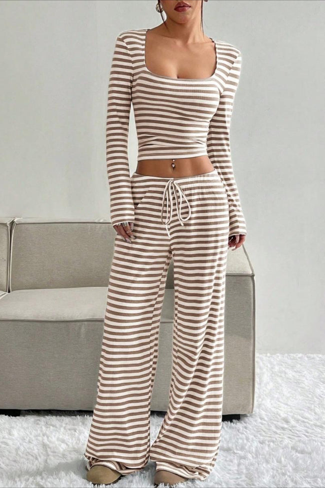 Casual Two Tone Stripe Two Piece Pants Set Main image