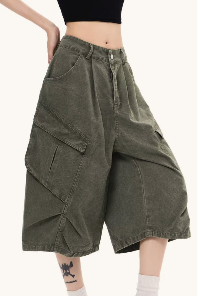 Washed Oversized Pockets Wide Leg Cargo Pants Main image
