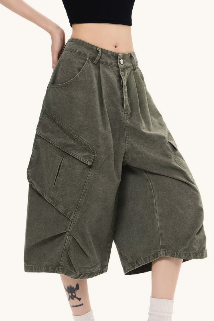 Washed Oversized Pockets Wide Leg Cargo Pants Main image