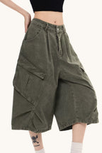 Washed Oversized Pockets Wide Leg Cargo Pants
