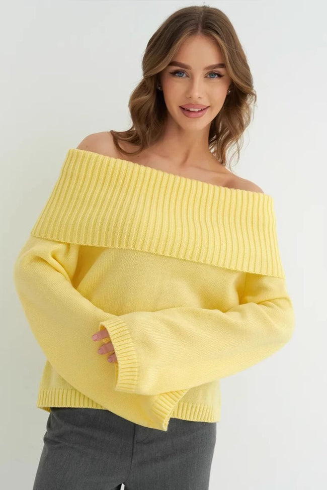 Solid Color Off Shoulder Knitted Sweater Main image