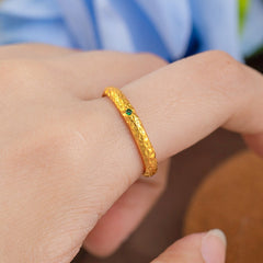 Vintage Hammered Gold Green Zircon Ring