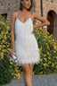 Feather Trim Sequin Cami Party Dress S / White