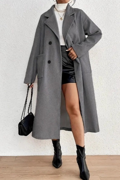 Minimalist Solid Wool Collar Overcoat Secondary image