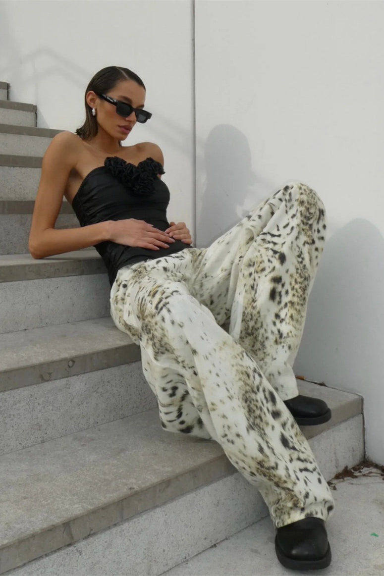 Washed Leopard Print Wide Leg Jeans Main image